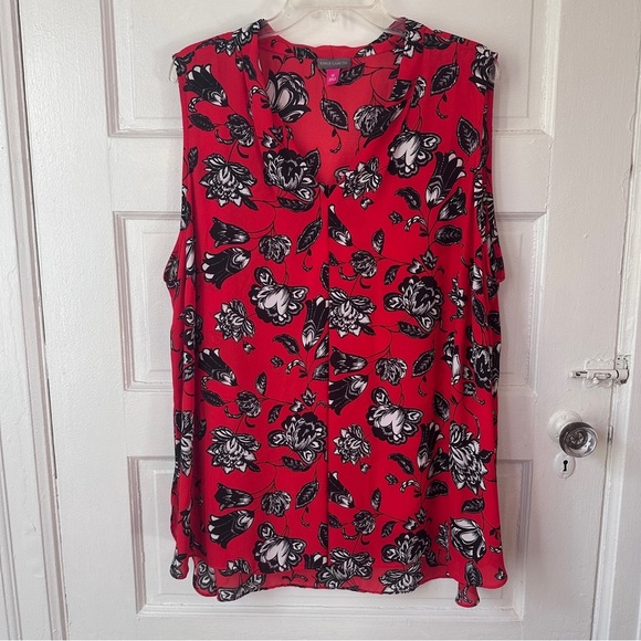 Vince Camuto Red and Black Floral Blouse 3X Sleeveless Chiffon Flowy V-Neck - Picture 13 of 13